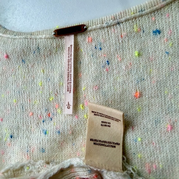 Free People Knit Mini Dress Cream Confetti Speckle Sz L Ruffles Rare Oatmealcore - Picture 10 of 16
